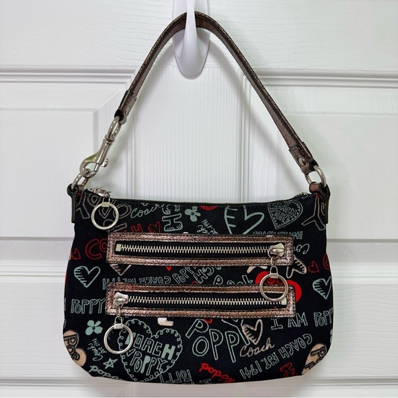 Coach Poppy Vintage Y2K Graffiti Glam Small Mini Shoulder Bag Black Canvas - Picture 14 of 14